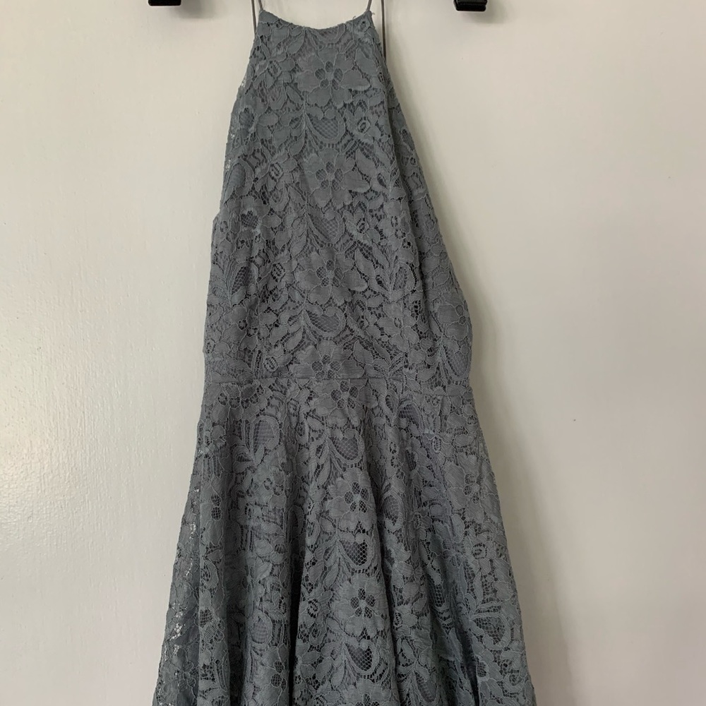 Blue- grey halter lace dress